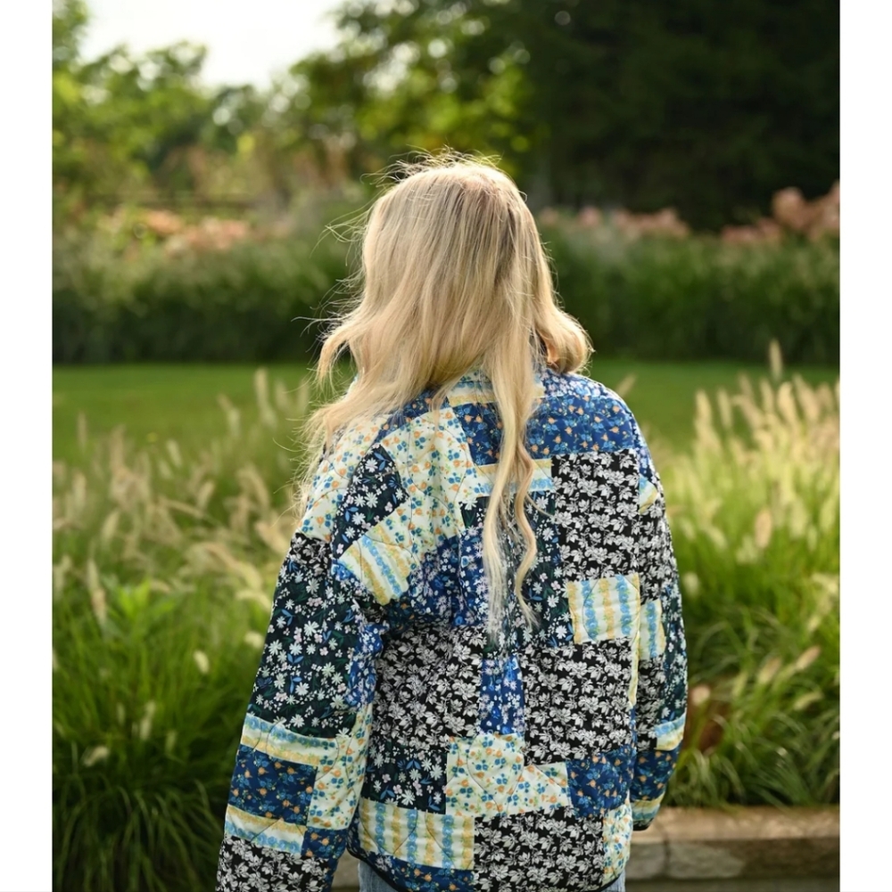 Floral Patchwork Quilted Lightweight Jacket Blue - image 2